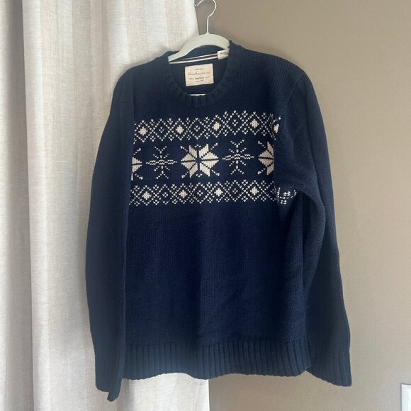Men's Navy Blue & Cream Snowflake Crew Sweater, Size XL - Picture 1 of 9